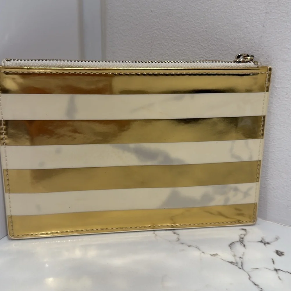 Kate Spade Gold and Cream Striped Clutch